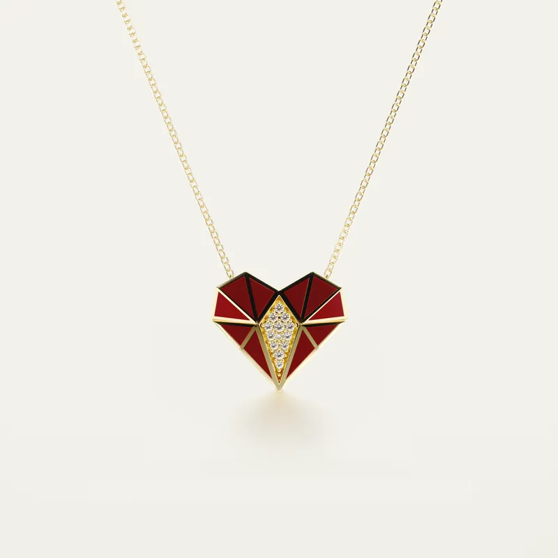 <p>NTERDI Vol O Vent Heart pendant in 18k yellow gold, diamonds and red enamel</p>