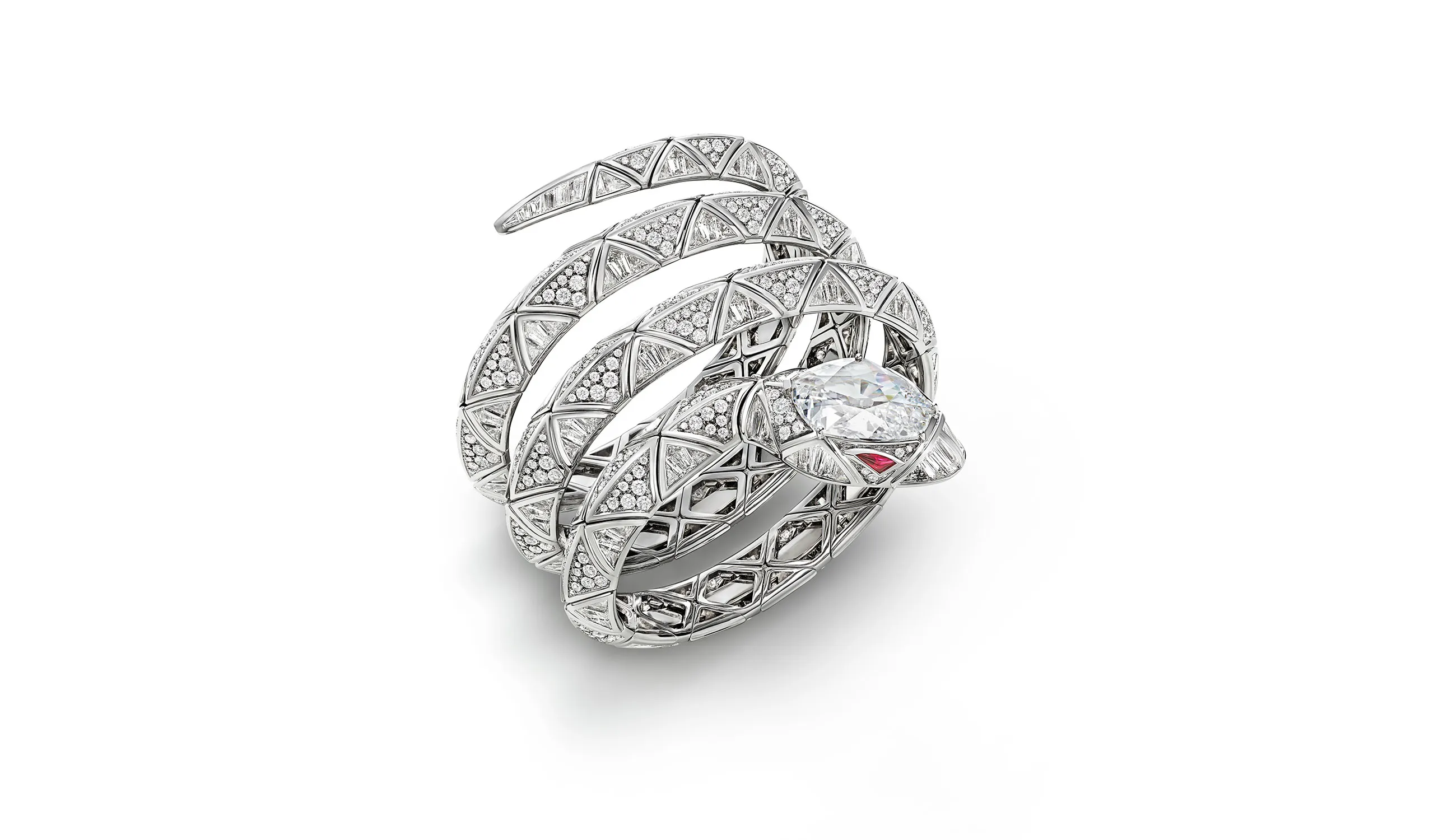 <p>The Eclettica Serpenti Infinia bracelet, featuring a 7.49ct modified shield-cut diamond, buff-top rubies, step-cut diamonds and pavé-set diamonds</p>
