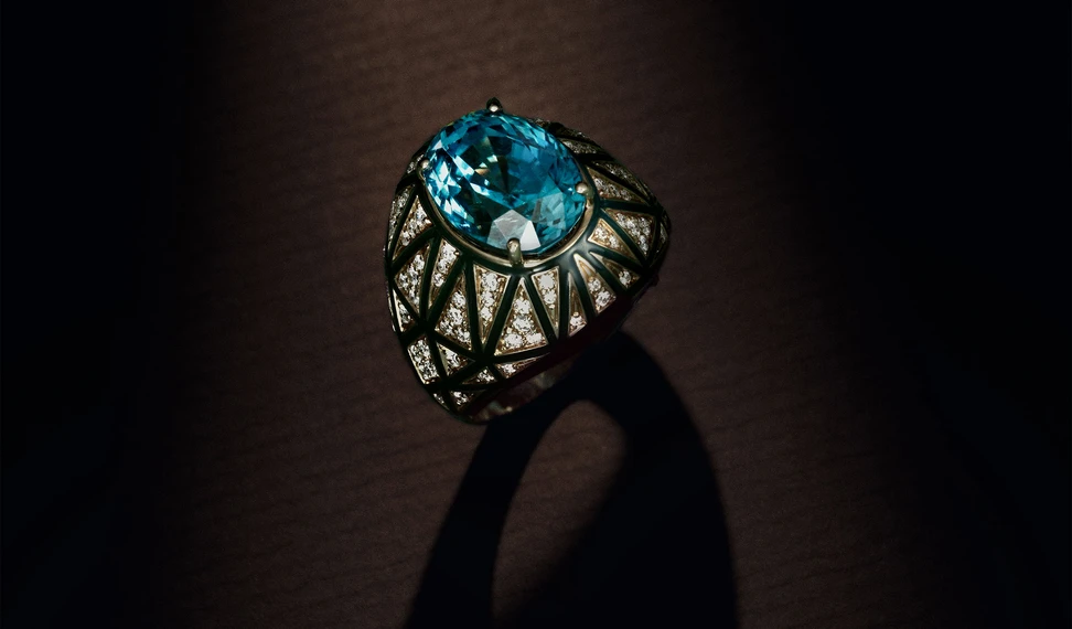 <p>The cambolite and diamond Sphinx ring by Dries Criel in 18k gold and enamel</p>