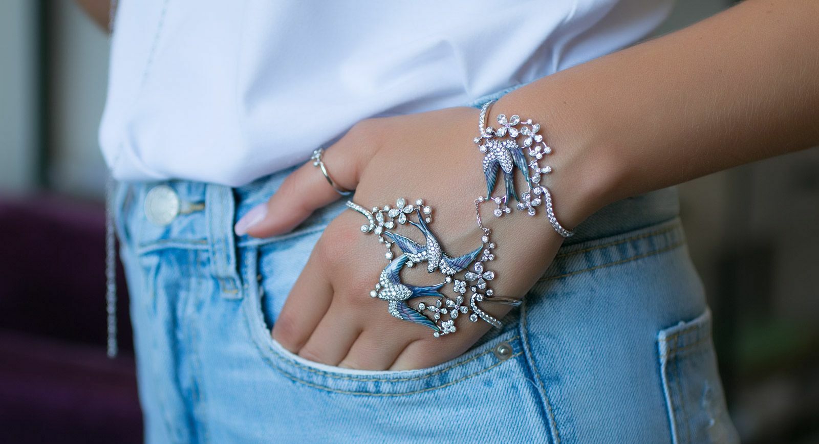 Liza Borzaya palm bracelet with hot enamel and diamonds