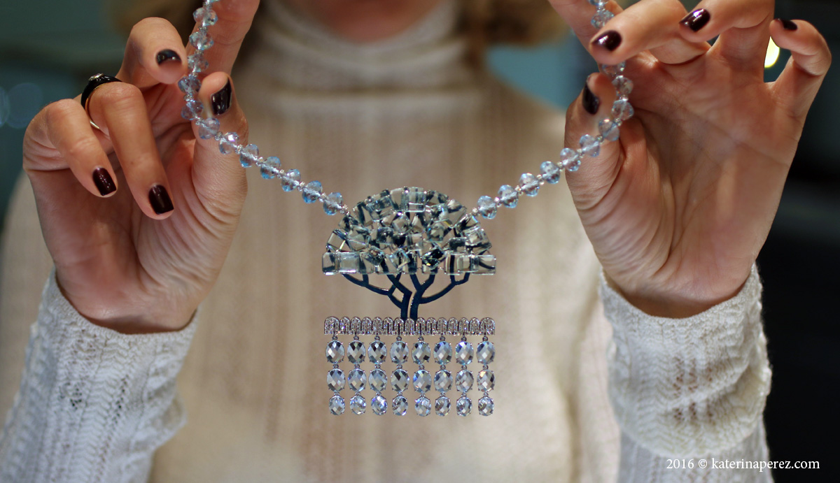 Ilgiz Tree necklace with aquamarines, topaz, diamonds and enamel