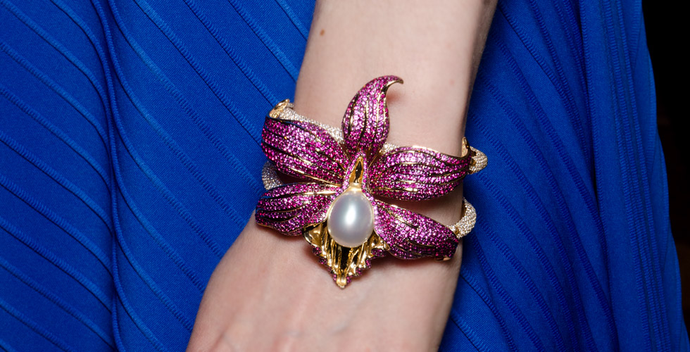 Autore Orchid Bracelet with a South Sea pearl, sapphires and diamonds
