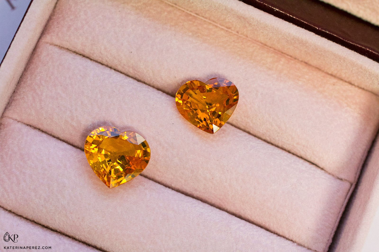 Haruni Fine Gems total of 18.75ct heart-shaped orange sapphires