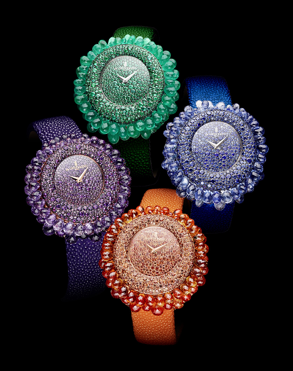 de Grisogono Grappoli watch with orange sapphires, amethysts, emeralds, blue sapphires