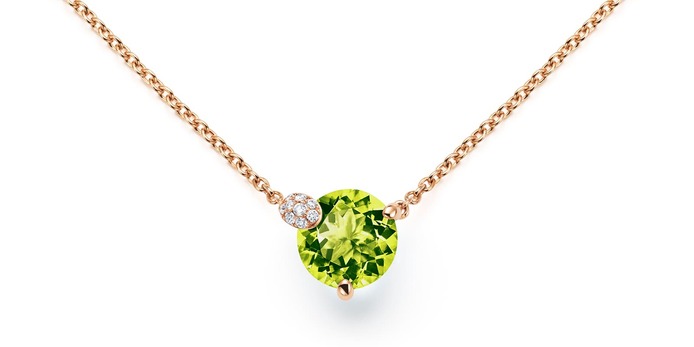 'Peekaboo' collection pendant with peridot and diamonds in rose gold