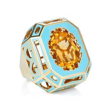 'Majesty' ring with citrine and enamel in yellow gold