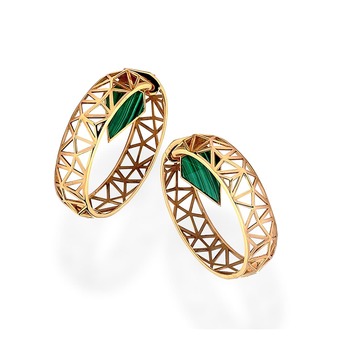 Mariana hoop earrings in yellow gold with malachites