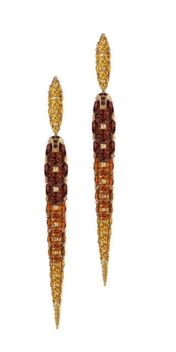 Limited edition earrings Merveilles Icicle drop earrings with brown, orange and yellow garnets in yellow gold
