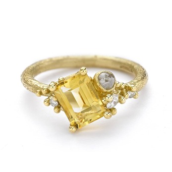  Emerald-cut citrine and diamond cluster ring