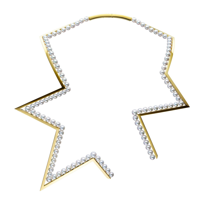 'Abstract Star' necklace in Akoya pearls and 18k yellow gold