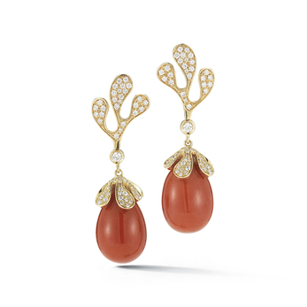'Sea Leaf' collection earrings with coral, diamonds and 18k yellow gold