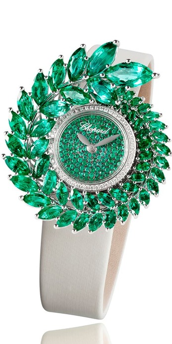 ‘Green Carpet’ collection watch with Gemfields Zambian marquise and brilliant cut emeralds and diamonds in Fairmined 18k white gold