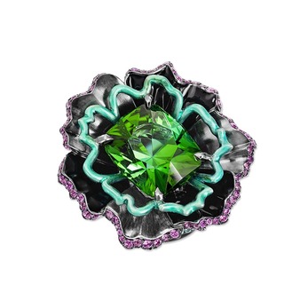 'Fleur de Nuit' ring from the ‘Black Magic’ collection with green tourmaline, Paraiba tourmaline, pink sapphire and lacquer in 18k white gold