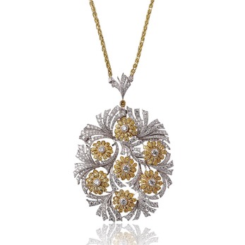 'Two Vases of Flowers' pendant necklace with diamond in 18k yellow and white gold
