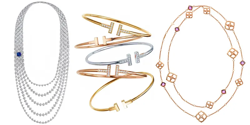<p>Signature de Saphir Necklace by Chanel featuring 21 cts sapphire. Tiffany&Co T bracelets in white, yellow and rose gold. Chopard Imperiale Lace Sautoir Necklace 18-carat rose gold and amethysts</p>