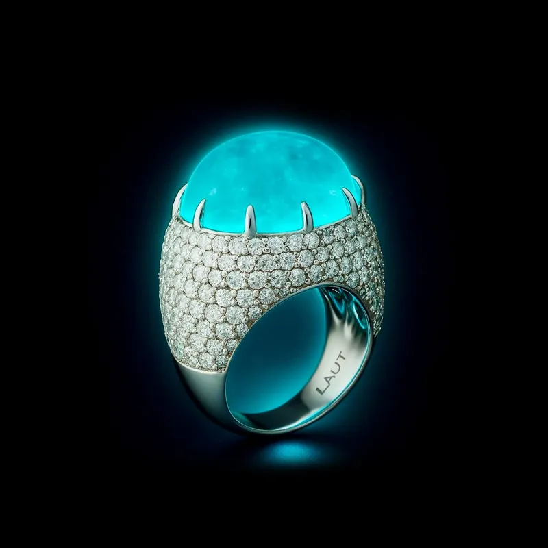 <p>A cabochon Paraiba tourmaline and diamond cocktail ring</p>