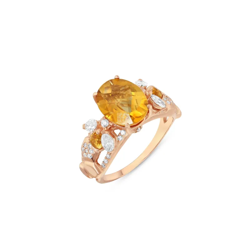 <p>Bee Goddess Queen Bee Maya citrine and diamond engagement ring in 18K rose gold.</p>
