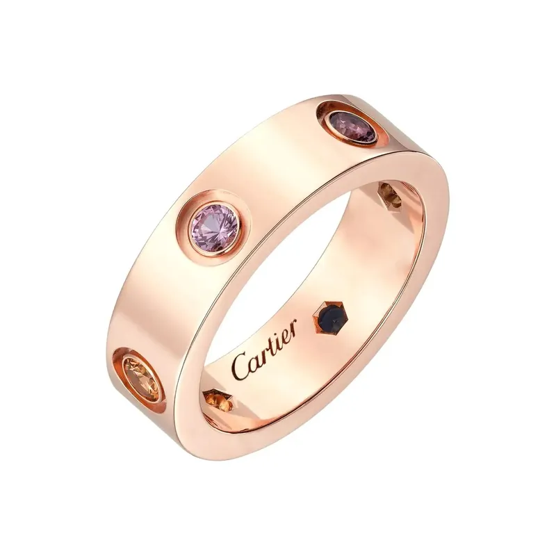 <p>‘Love’ Ring Sapphires Garnets Amethyst and Rose Gold</p>
