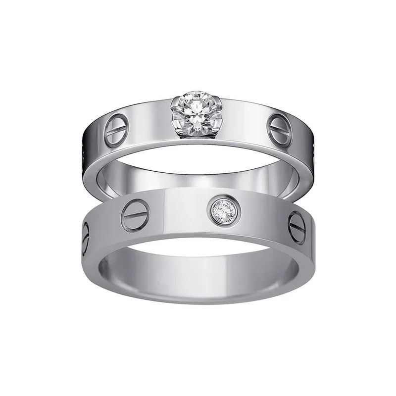 <p>‘Love’ diamond and white gold engagement and wedding rings</p>
