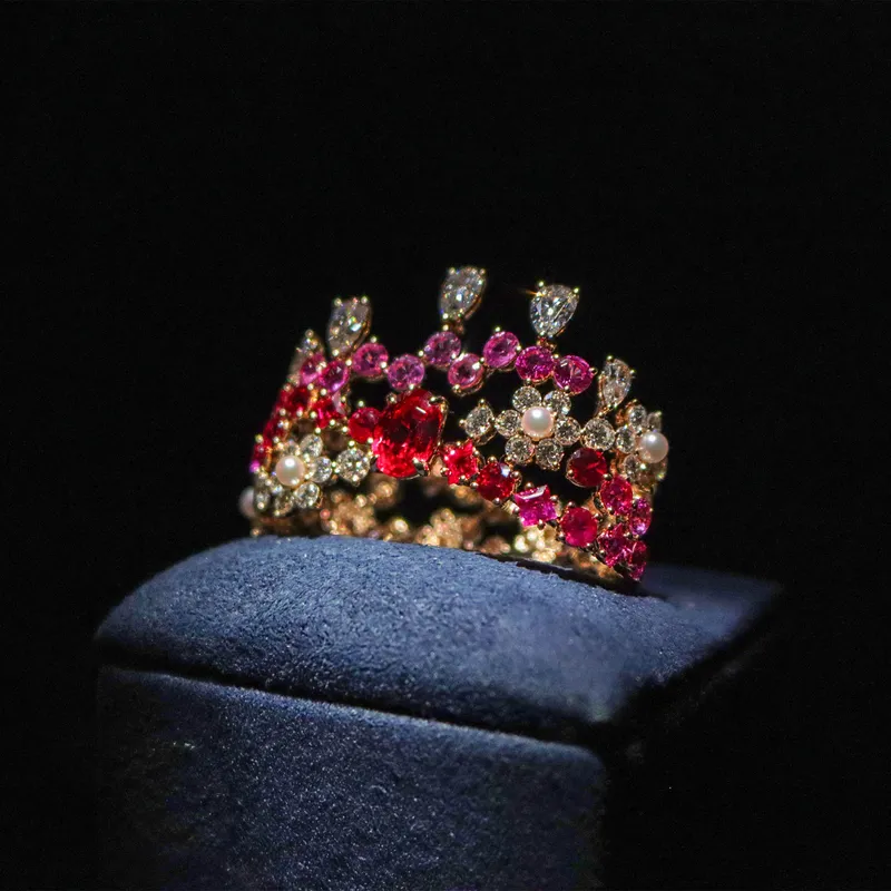 <p>A ring with pink and red gemstones, micro pearls and pear-shaped diamonds from the Belle Dior High Jewellery collection</p>