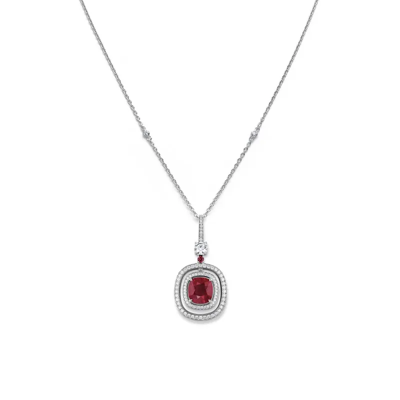 <p>‘Glowing Ember’ necklace with feature Burmese 3.54ct ruby, diamonds and signature ruby accent</p>
