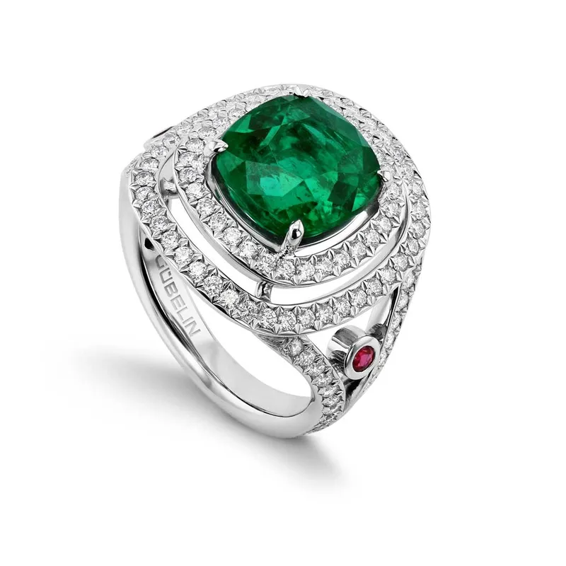 <p>‘Glowing Ember’ ring with Colombian 2.46ct emerald, diamonds and signature ruby accent</p>
