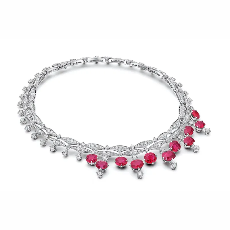 <p>The Bvlgari Magnifica high jewellery necklace worn by Lady Gaga in <em>House of Gucci</em>, featuring 11 oval pigeon&#8217;s blood rubies and diamonds set in platinum</p>
