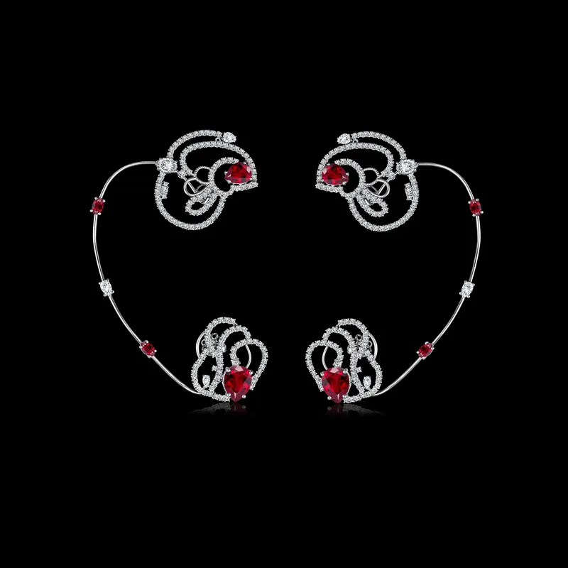 <p>Lace & Diamond ruby ear cuffs in 18k white gold</p>