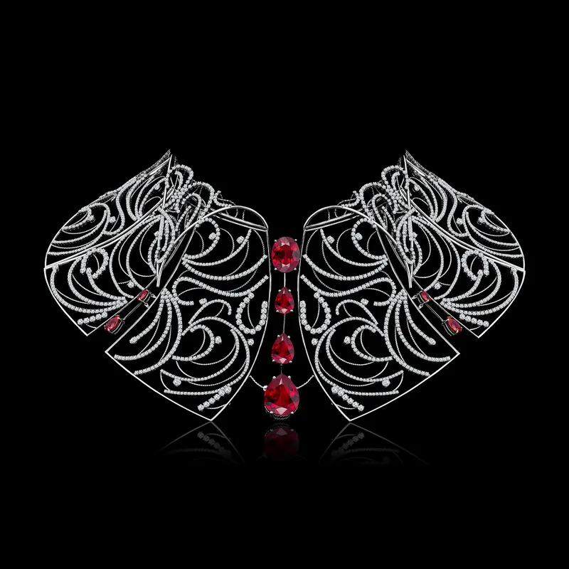 <p>Lace & Diamond ruby collar necklace in 18k white gold</p>