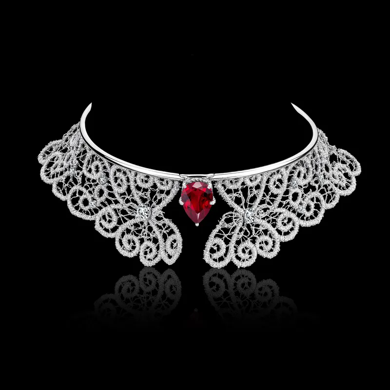 <p>Lace & Diamond ruby choker in 18k white gold</p>