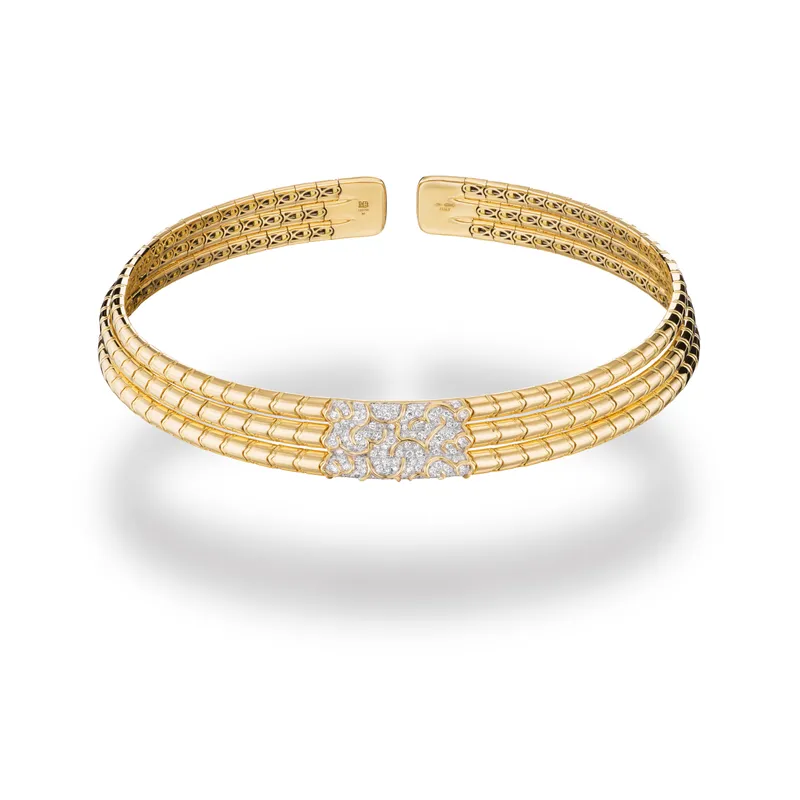 <p>Marina B Ondine triple row collar in 18k yellow gold with diamonds</p>