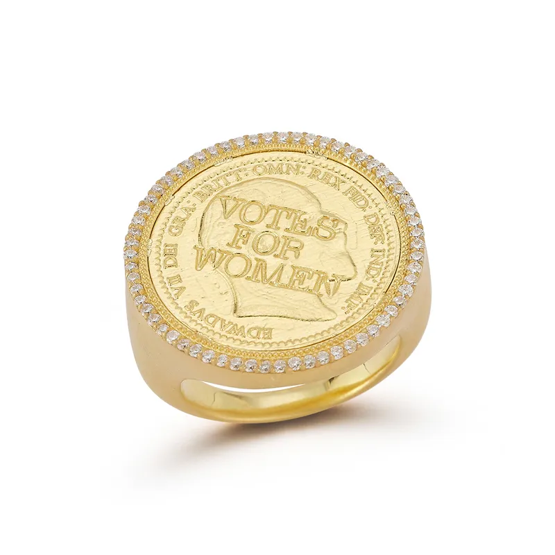 <p>Suffragette Coin signet ring with diamonds from the Empowerment collection</p>
