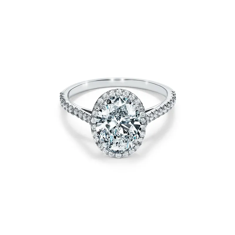 <p>Tiffany &amp; Co. Celeste oval diamond engagement ring in platinum.</p>
