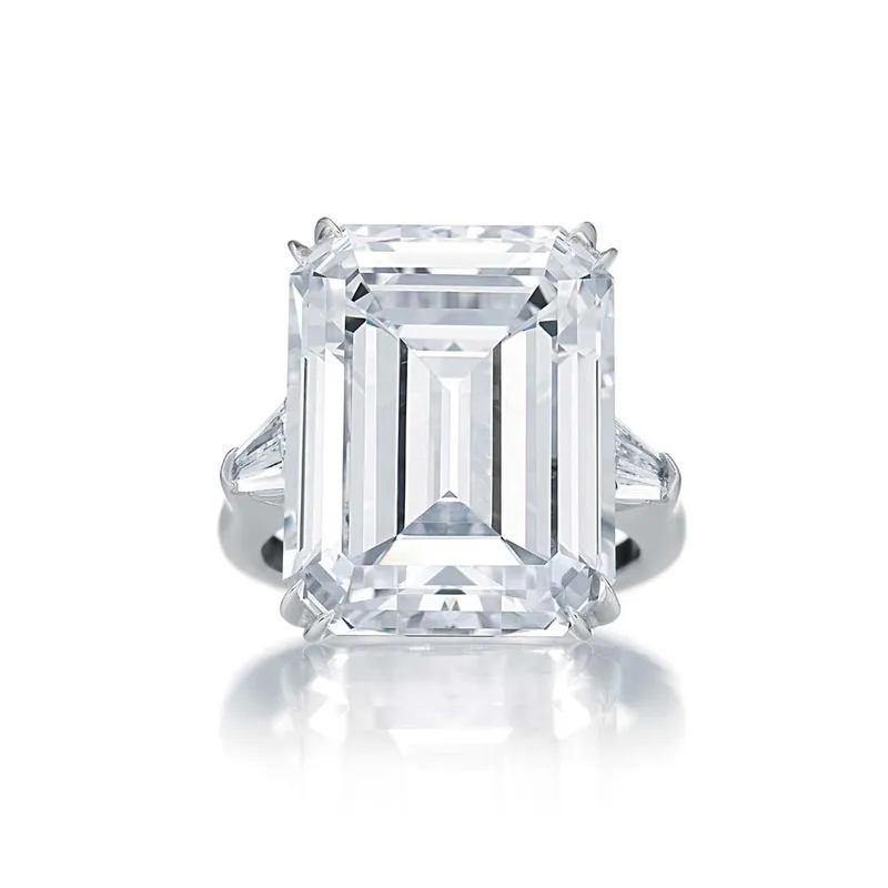 <p>Harry Winston emerald cut diamond engagement ring in platinum.</p>
