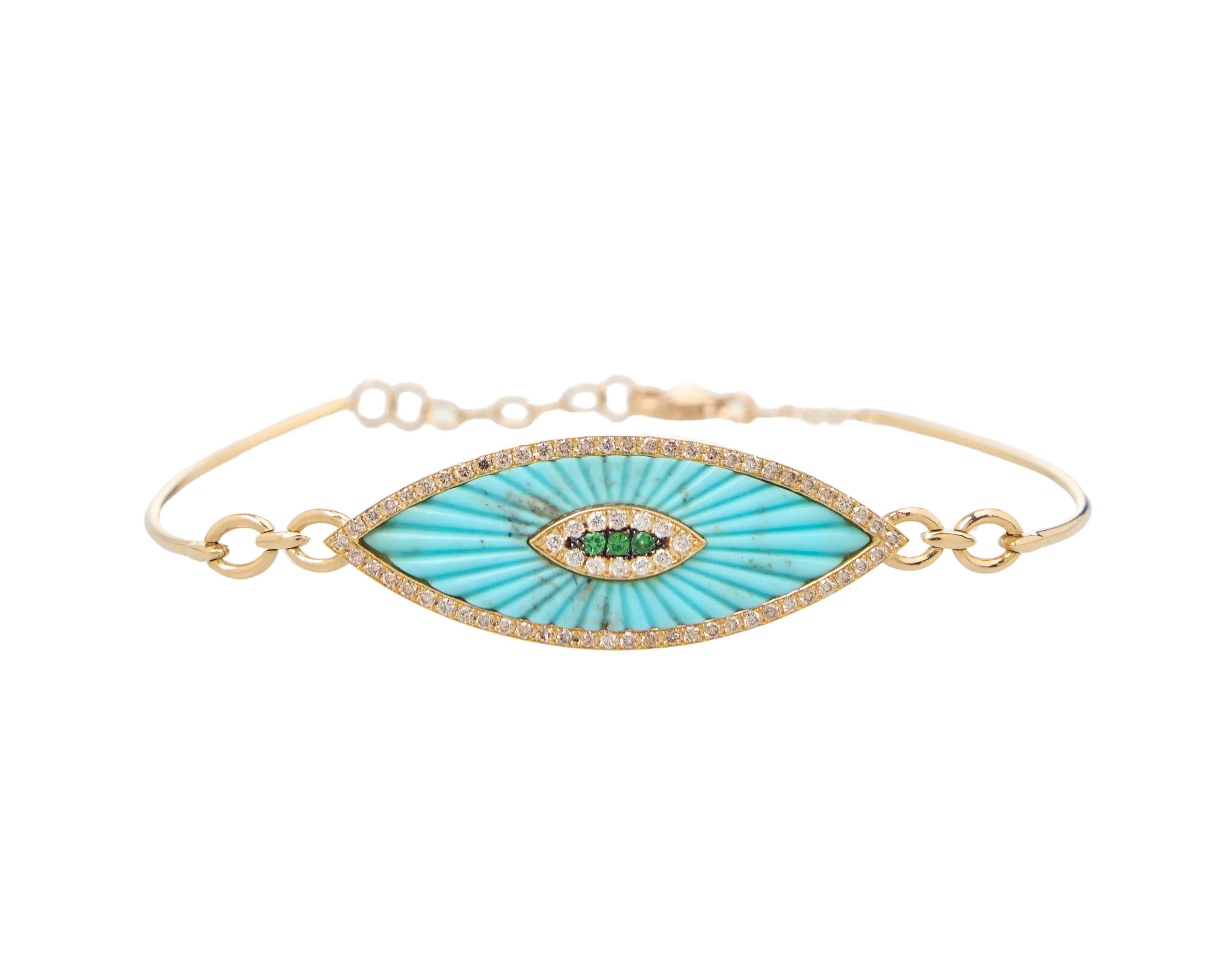 Dionysios Fine Jewels Theros collection bracelet with natural diamonds and carved turquoise set in 18k yellow gold  