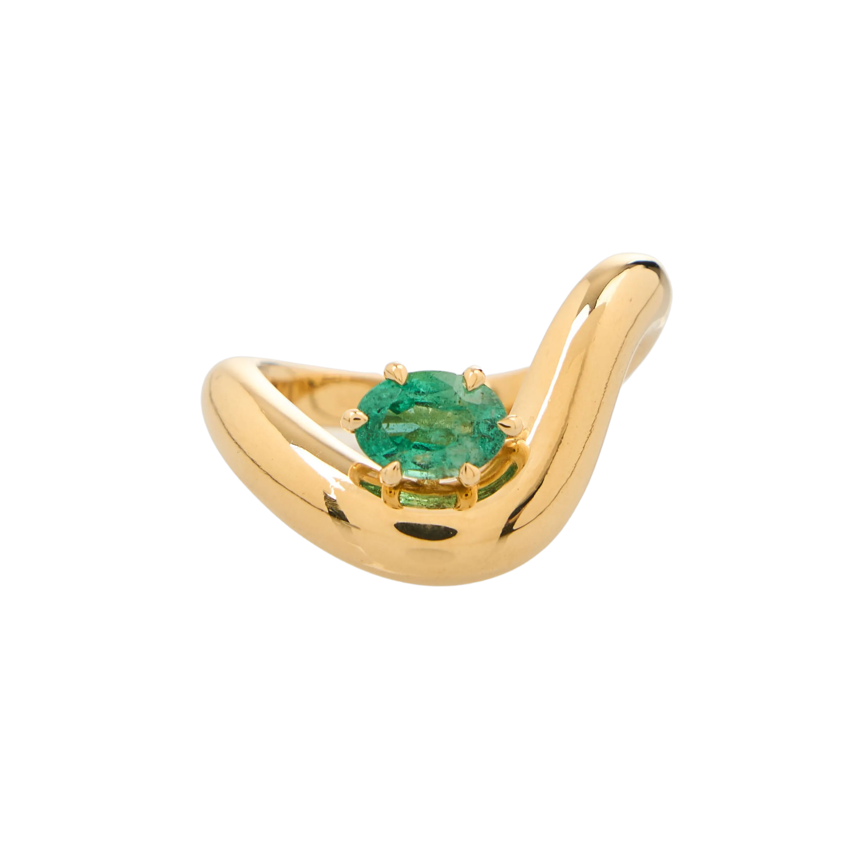 A ring from the Zoforos collection by Dionysios Fine Jewels with an oval-shaped emerald set in 18k yellow gold 