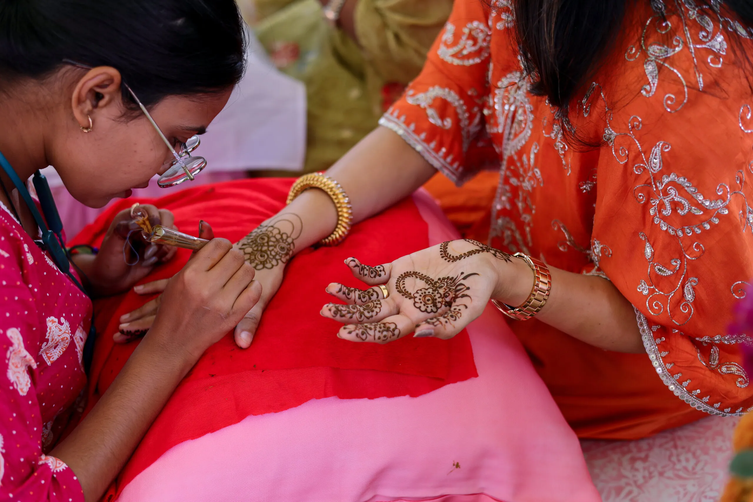 Hand-painted henna at the beautiful wedding of Priyal and Devansh at the Rambagh Palace in Jaipur