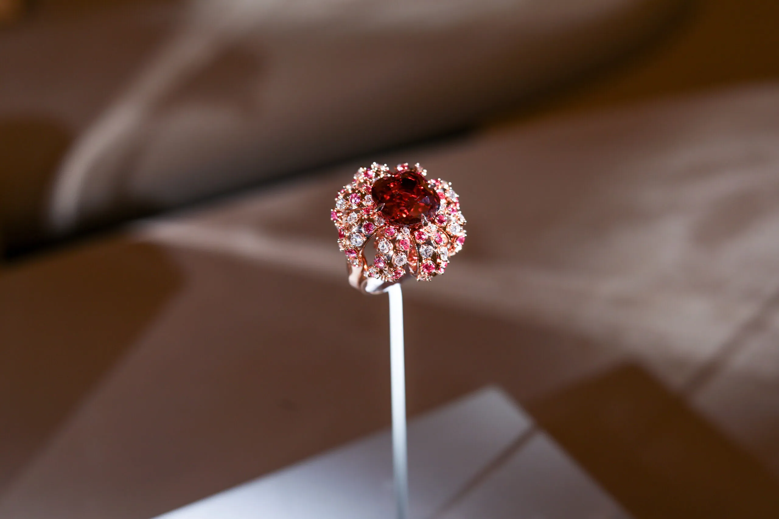 Cartier Nature Sauvage High Jewellery ring in 18k rose gold with pink tourmaline, Umba sapphires and diamonds 