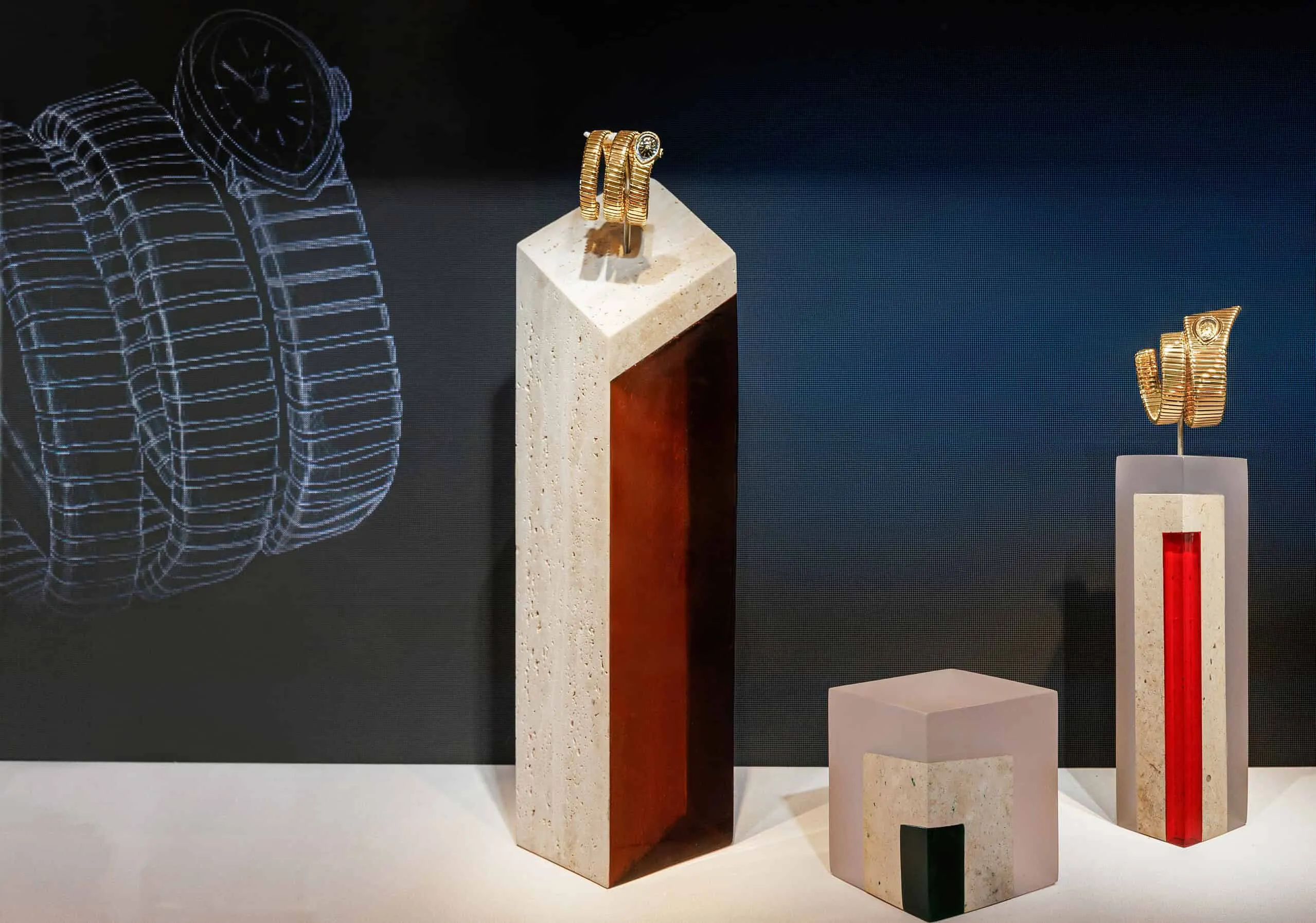 The Bvlgari Heritage collection with Serpenti creations at the Serpenti Infinito exhibition in Shanghai 