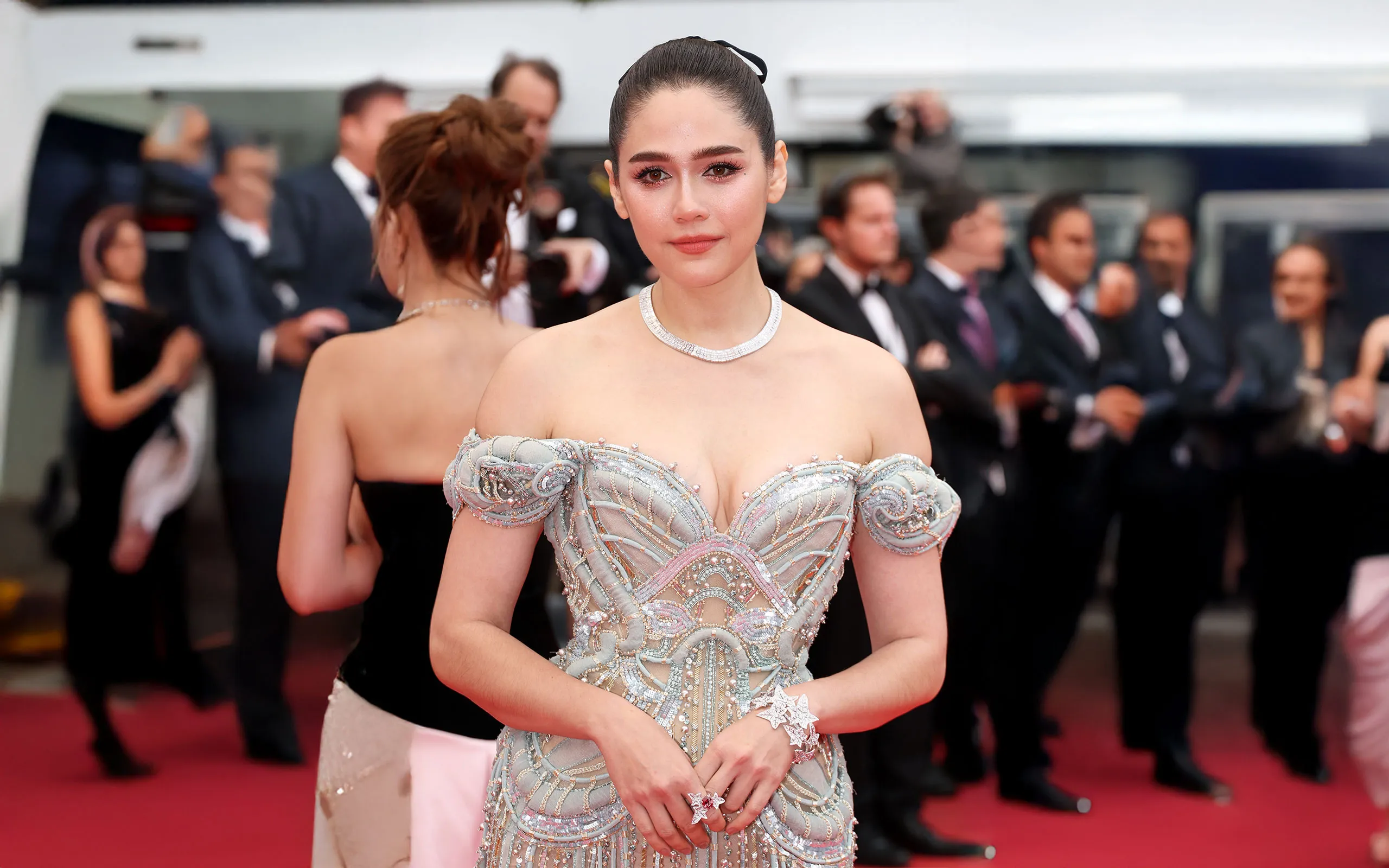 Thai actress and model Araya A. Hargate wears a Boucheron diamond necklace to the Cannes Film Festival 2025

