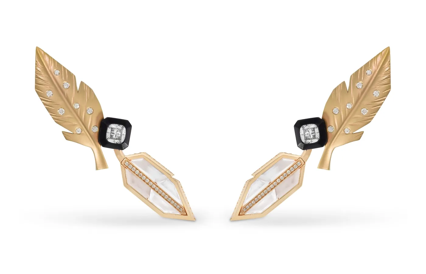 Asprey x Nuun earrings with rock crystals in titanium 