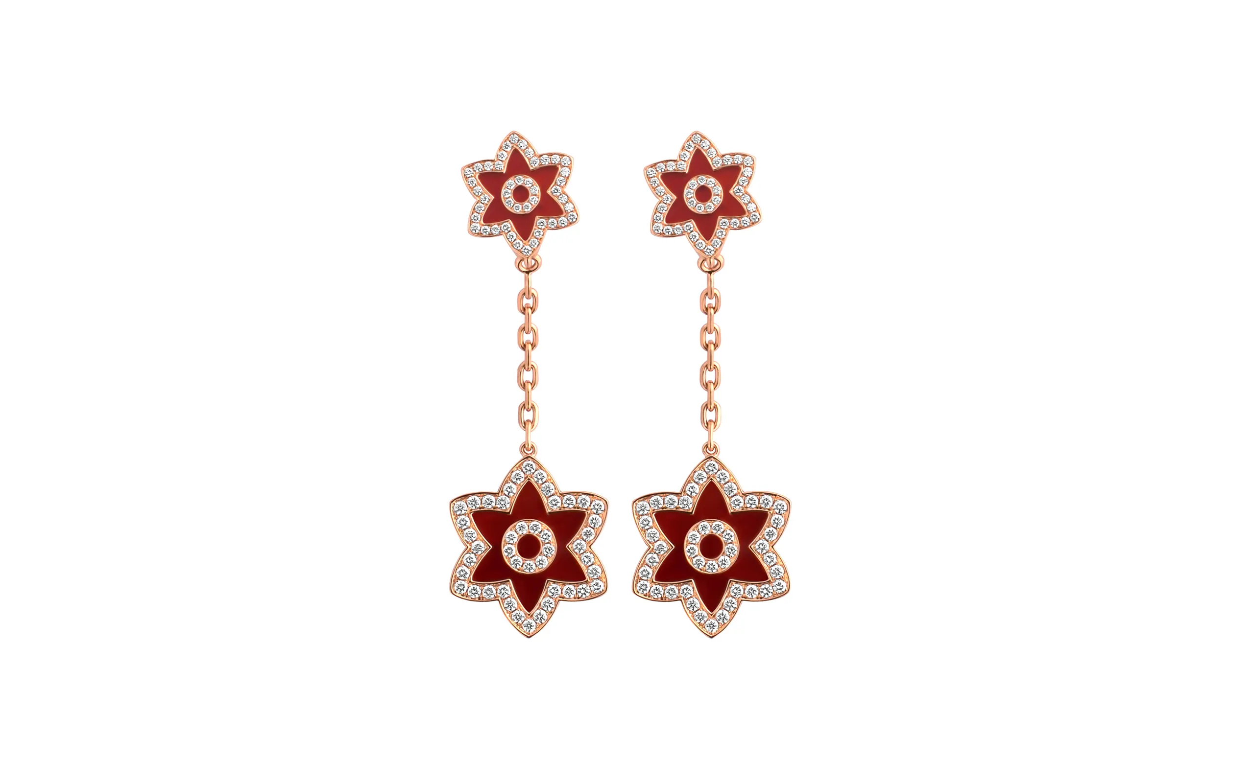 AKANO Adaeze Red Carnelian drop earrings with D-F colour diamonds of VVS clarity set in 18k gold 