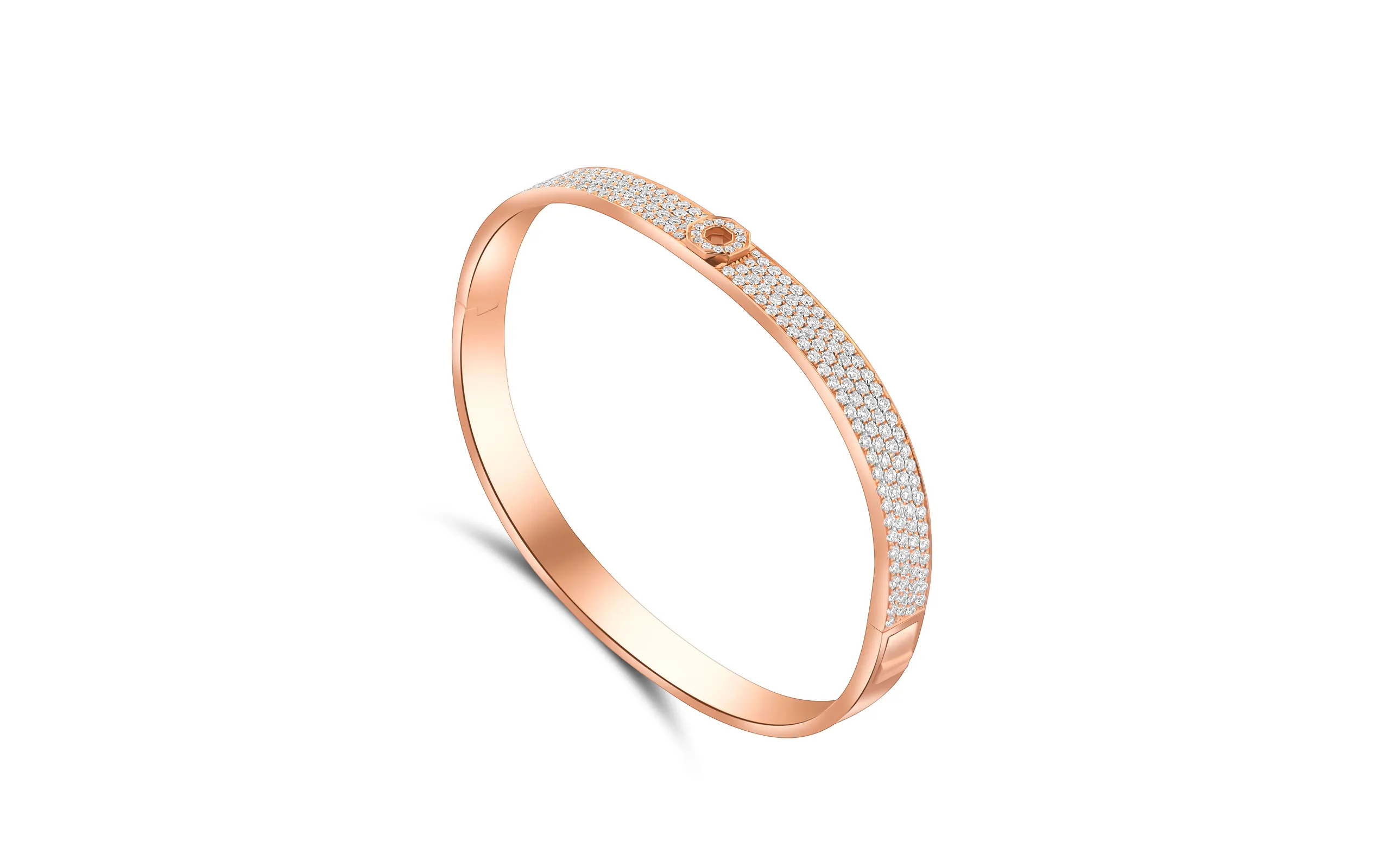 AKANO Pave Hexagon Diamond bangle from the Signature collection with 2.4 carats of D-F colour, VVS clarity diamonds set in 18k gold   