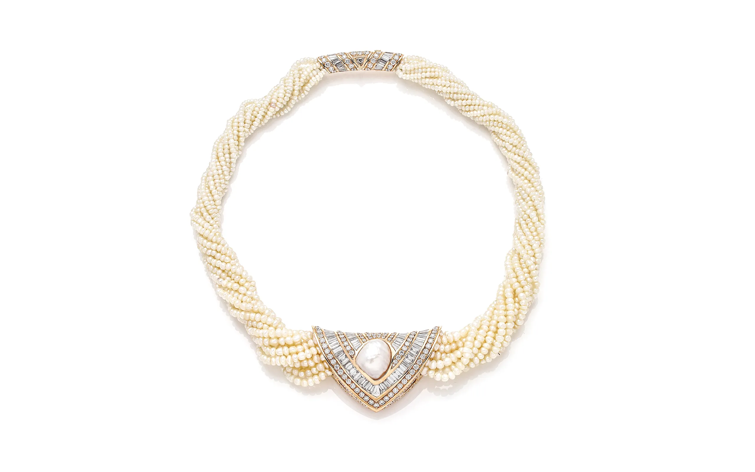 Al Zain natural pearl and diamond necklace from the Arab Deco collection 