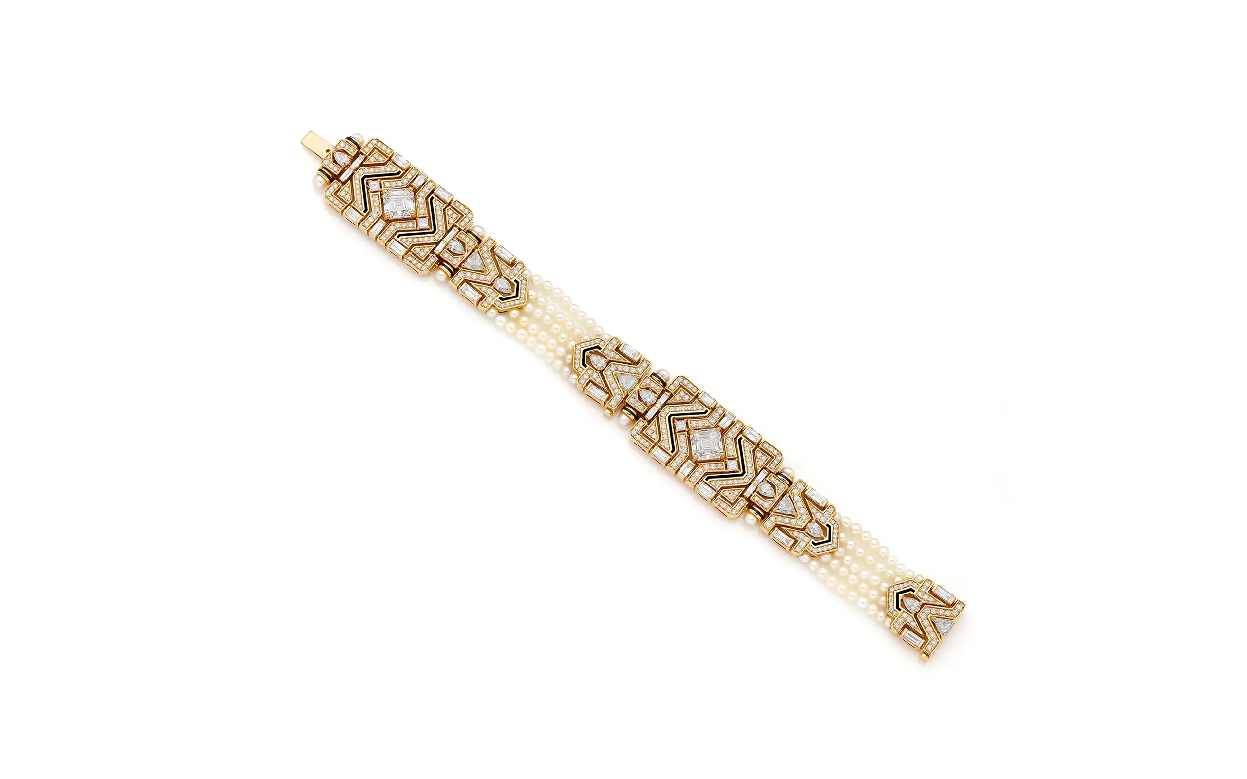Al Zain Arab Deco bracelet with pearls and fancy-cut diamonds in 18k yellow gold 
