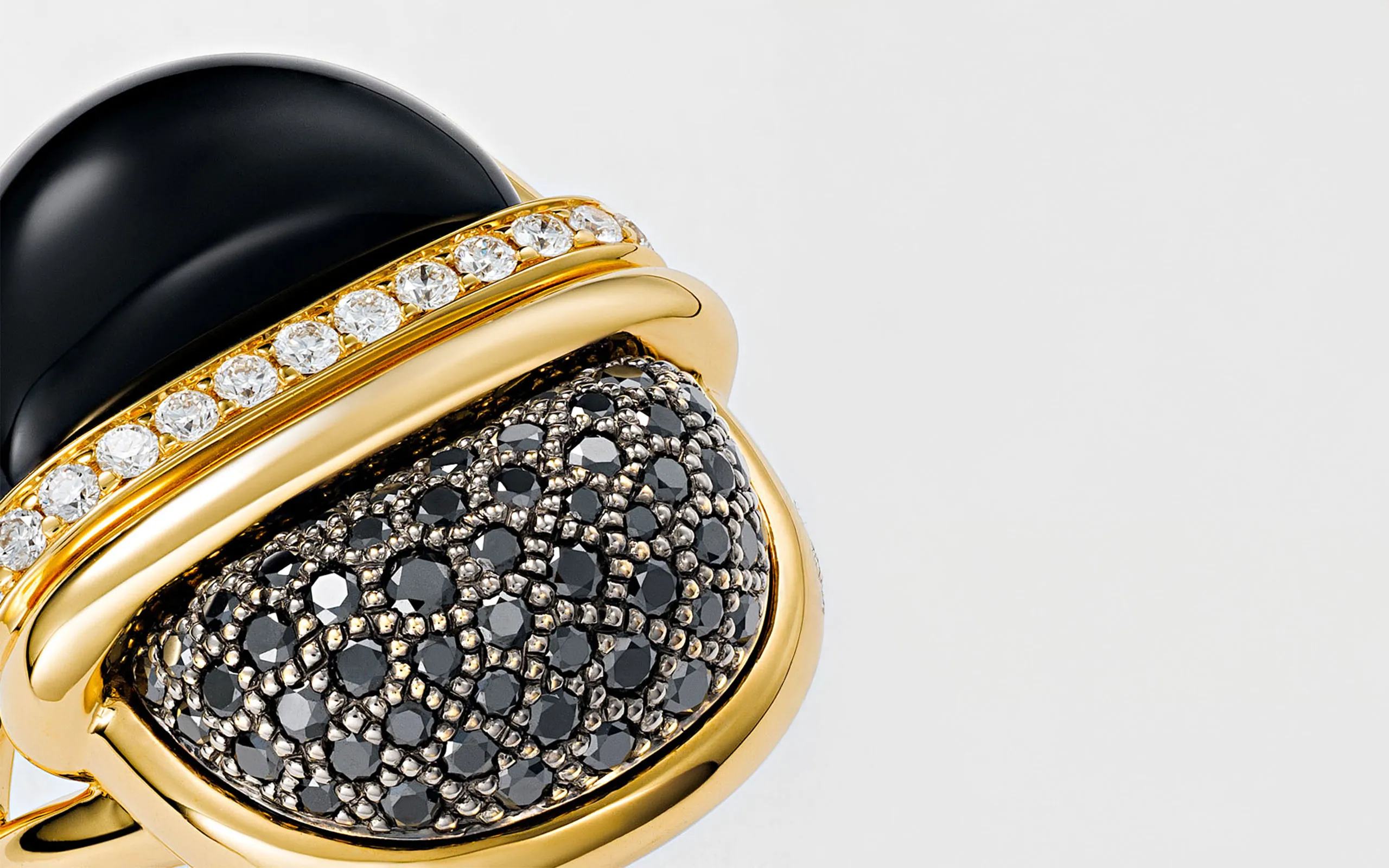Amrita Small Double Bar ring with black onyx and diamonds in 18k yellow gold by Marceline Paris 