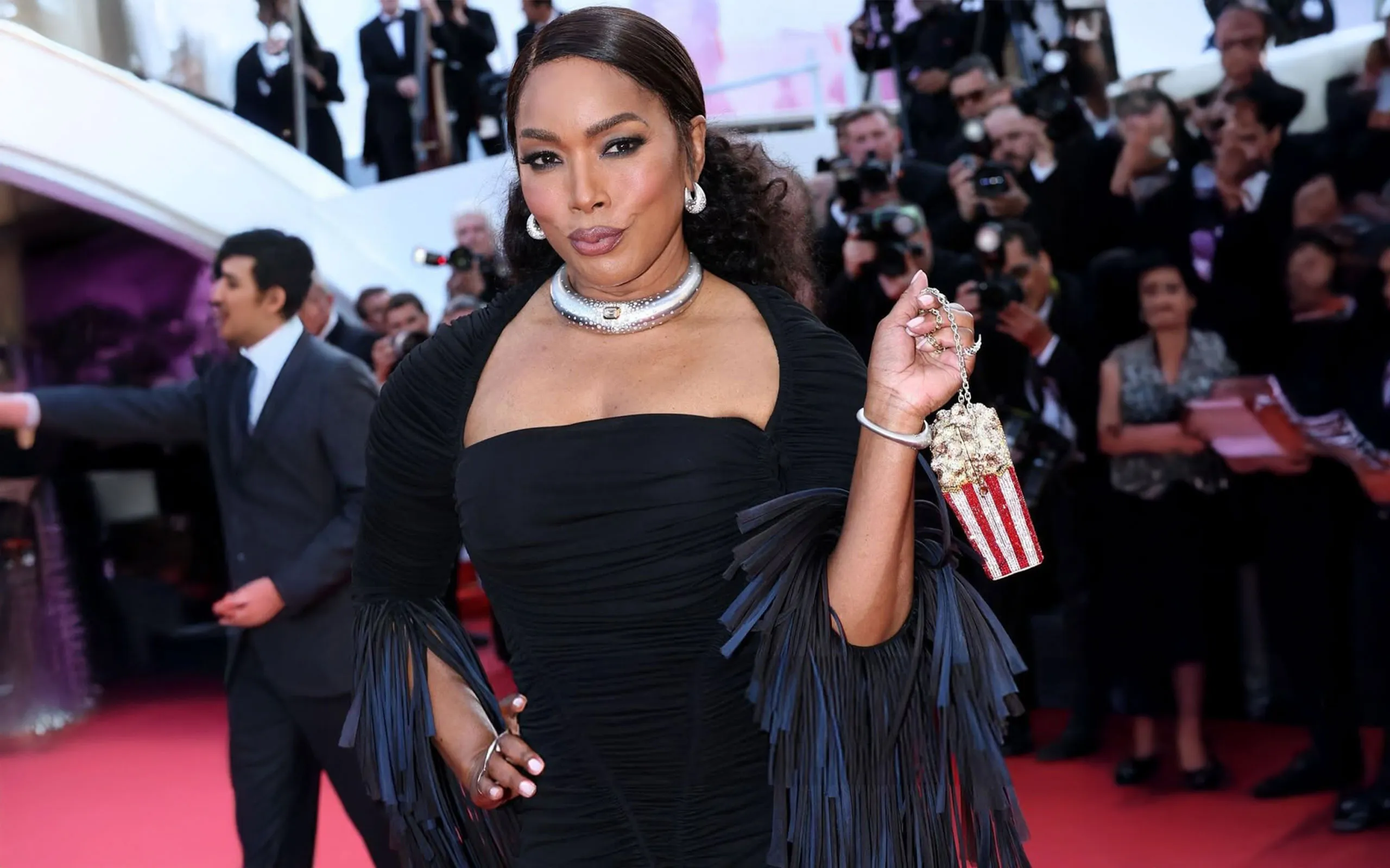 American actress Angela Bassett wears the Midnight Sun High Jewellery set by Messika to the Cannes Film Festival 2025
