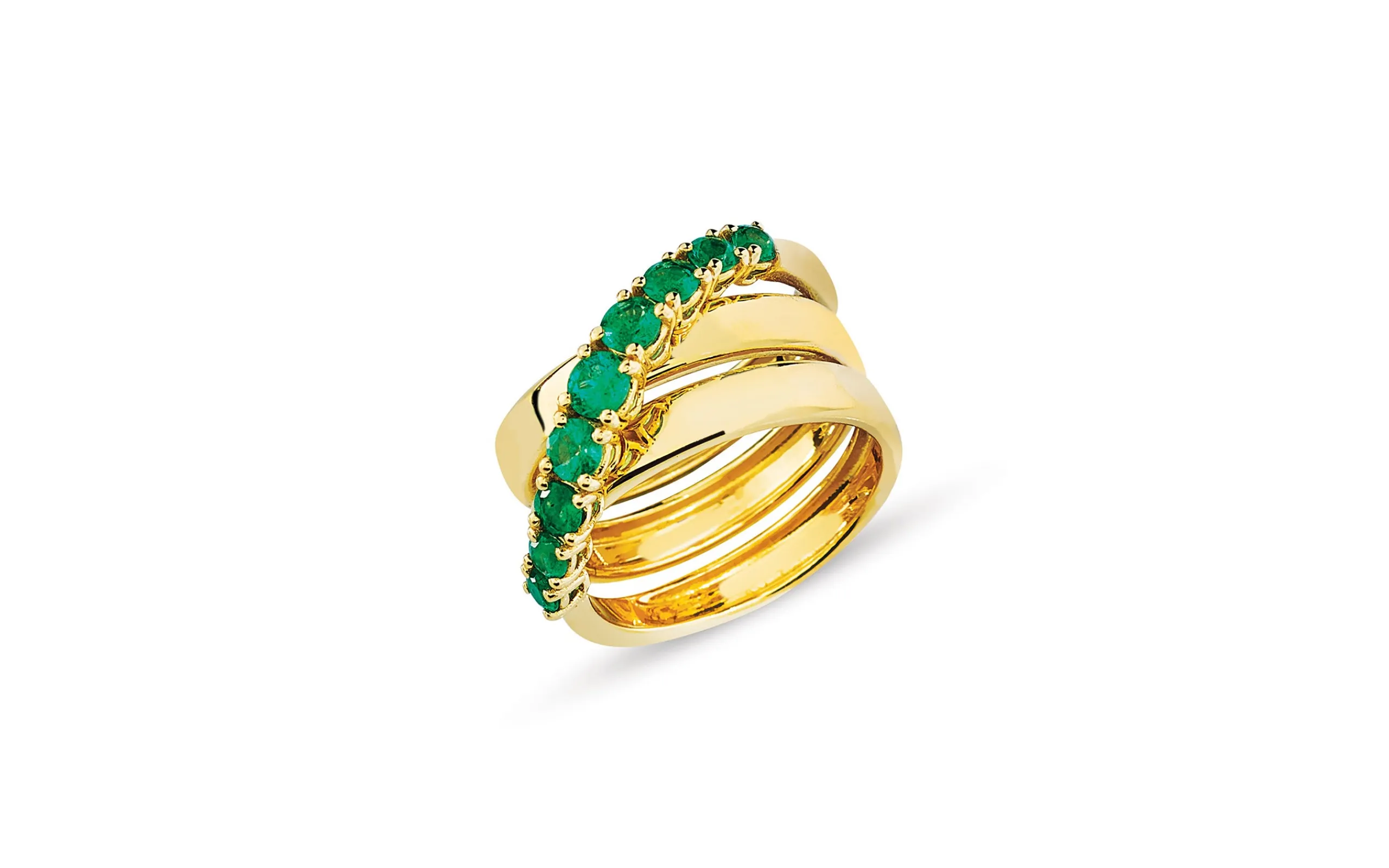 Aponine Twirl ring with 0.93 carats of emeralds set in 18k yellow gold