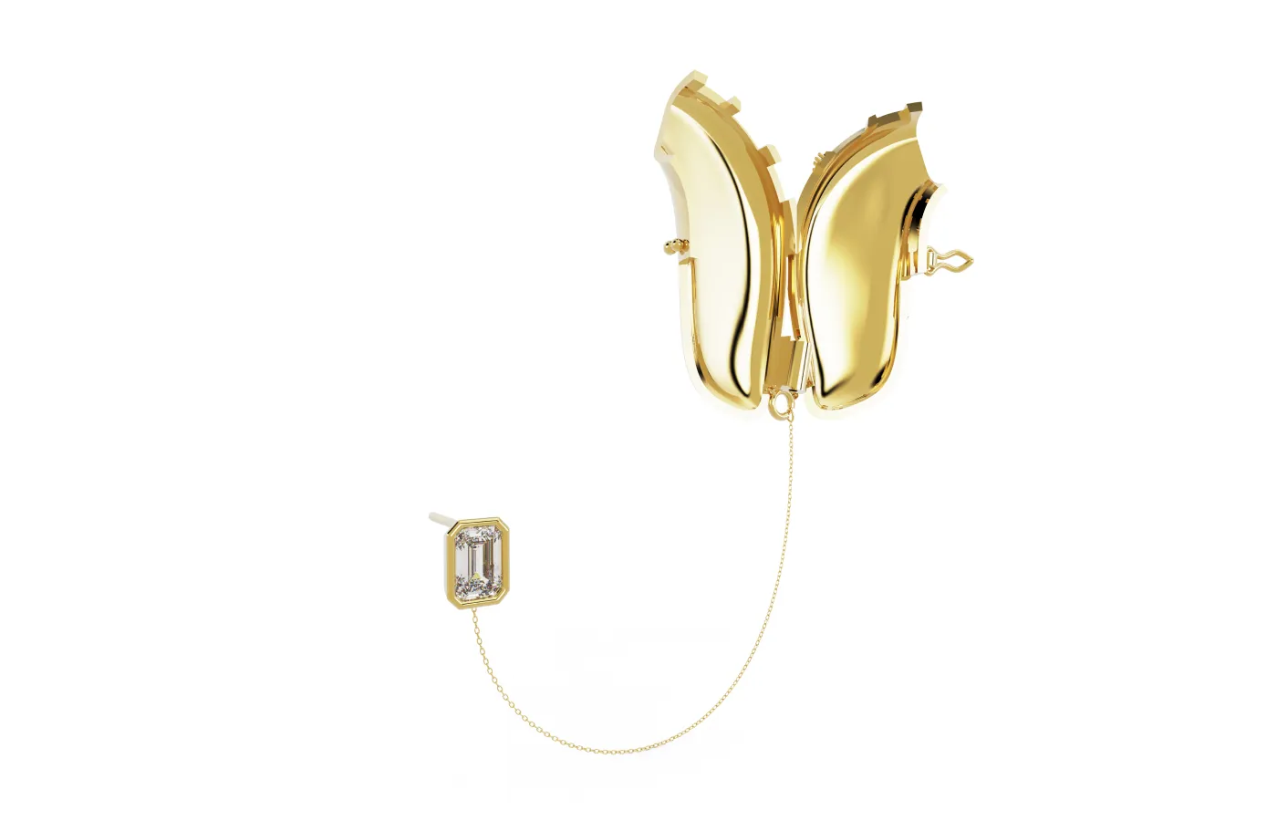 Auzi's hearing aid open jewellery case, including a detachable chain and stud earring