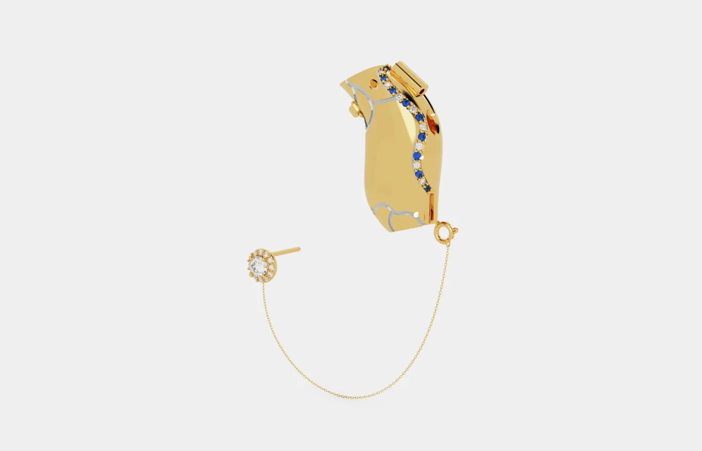 Auzi's hearing aid jewellery case, featuring sapphires and synthetic moissanites